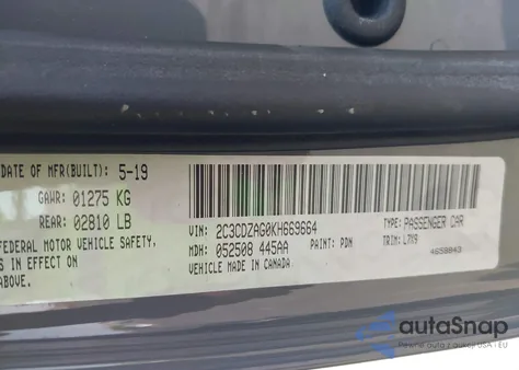 2019 Dodge Challenger Sxt из США, поврежденный, VIN 2C3CDZAG0KH669664